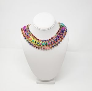 Y2K Rainbow and Gold Toned Thick Bib Necklace